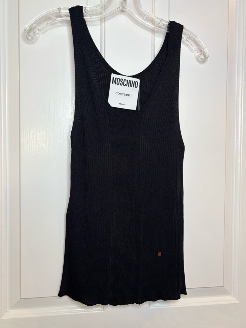 NWT Moschino Couture Womens Black Ribbed Knit Tank Top Size 10